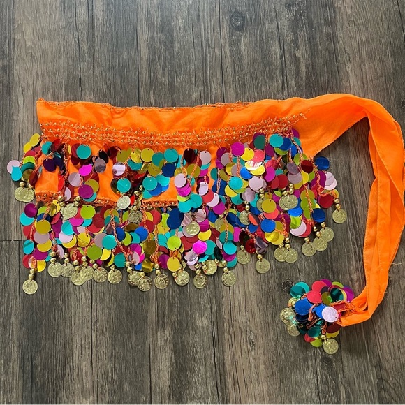 Hip Scarf Skirt Sequin Embroidered Costume Orange Belly Dance Skirt Costplay - Picture 5 of 8